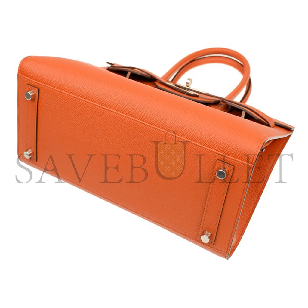 HERMES MASTER BIRKIN 35 EPSOM LEATHER ORANGE SILVER BUCKLE LUXURY BAG BK30R1EPSSO (35*28*18cm)